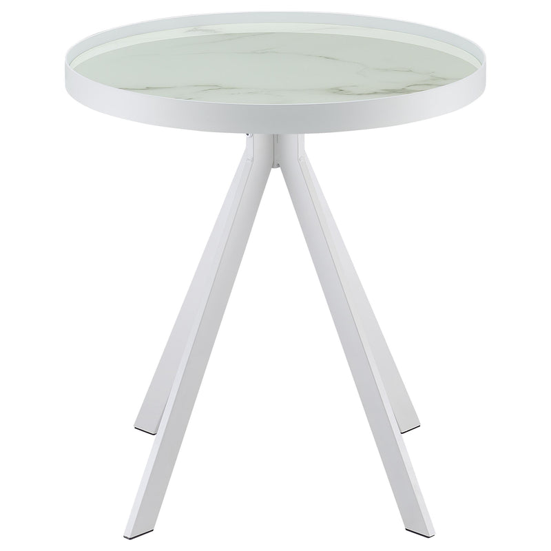 Briggs Round Marble Printed Glass Top End Side Table White - detail 3
