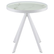 Briggs Round Marble Printed Glass Top End Side Table White - detail 4