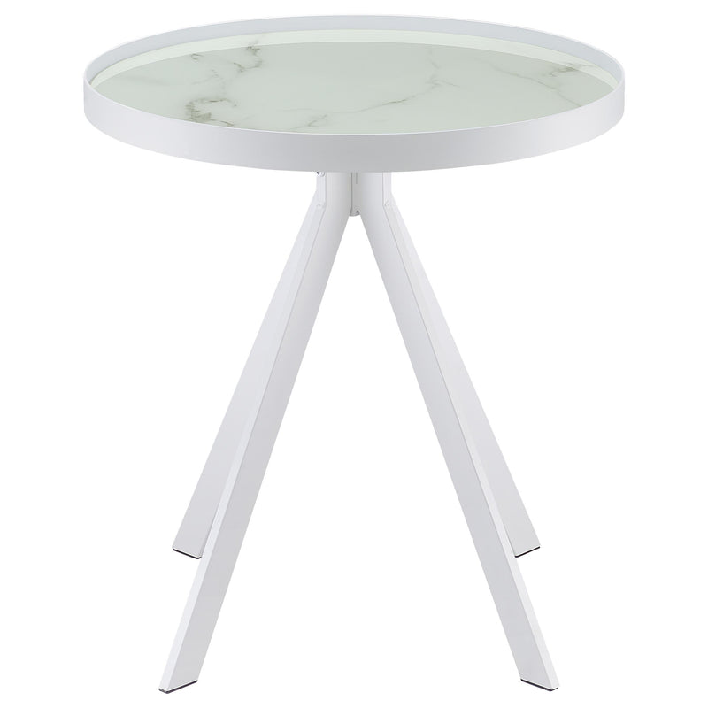 Briggs Round Marble Printed Glass Top End Side Table White - detail 4