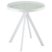 Briggs Round Marble Printed Glass Top End Side Table White - detail 5