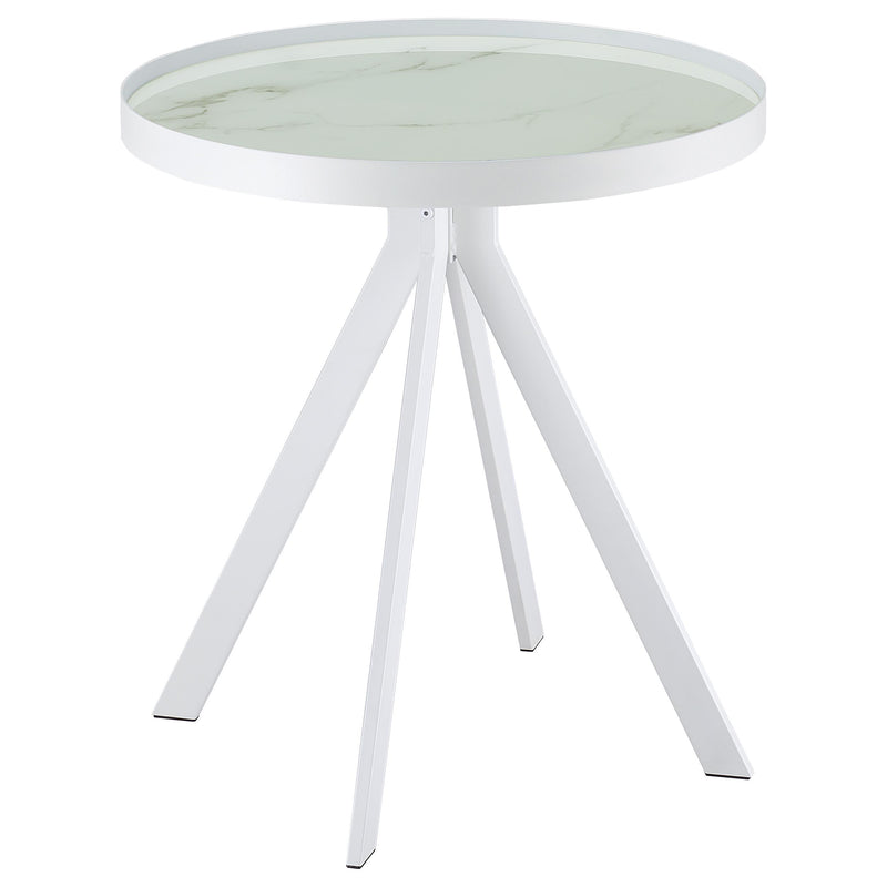 Briggs Round Marble Printed Glass Top End Side Table White - detail 5