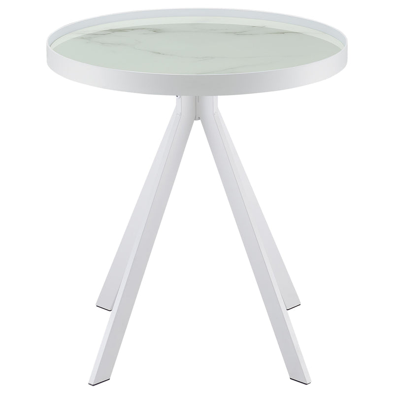 Briggs Round Marble Printed Glass Top End Side Table White - detail 6