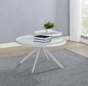 Briggs Round Marble Printed Glass Top Coffee Table White - alternate view