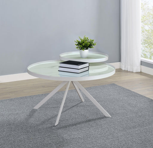 Briggs Round Marble Printed Glass Top Coffee Table White - alternate view