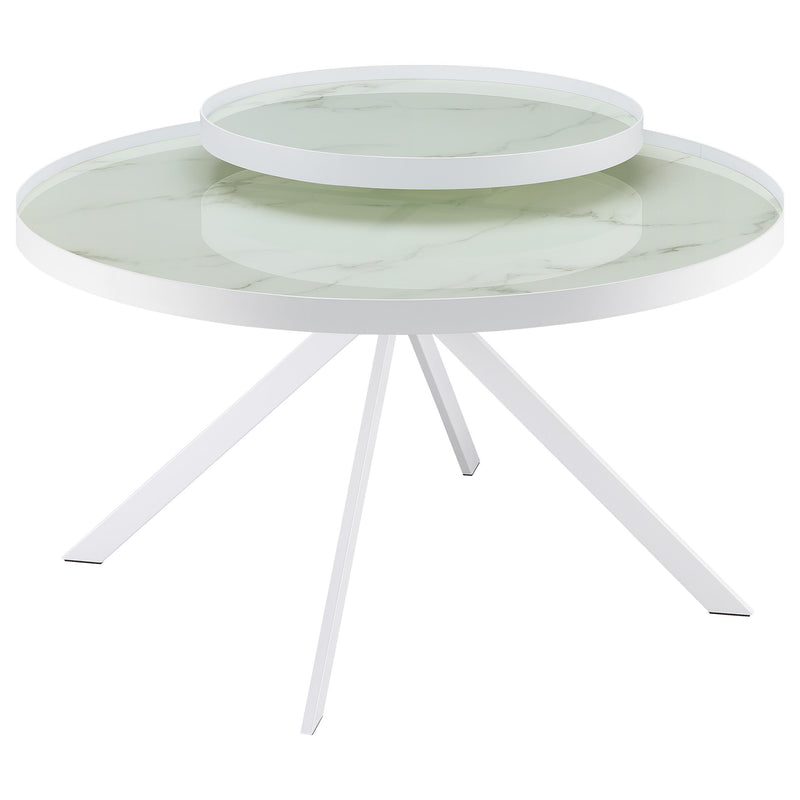 Briggs Round Marble Printed Glass Top Coffee Table White - detail 3