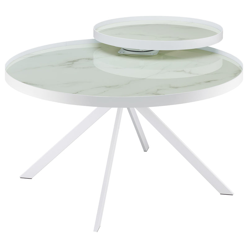 Briggs Round Marble Printed Glass Top Coffee Table White - detail 4
