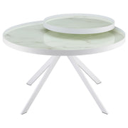 Briggs Round Marble Printed Glass Top Coffee Table White - detail 5