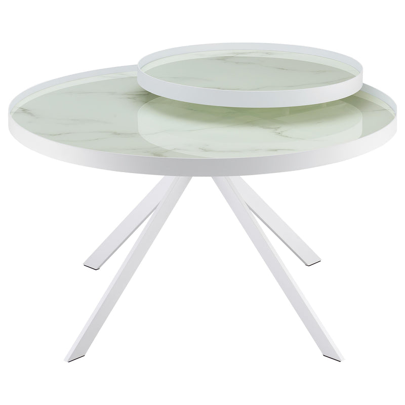 Briggs Round Marble Printed Glass Top Coffee Table White - detail 5