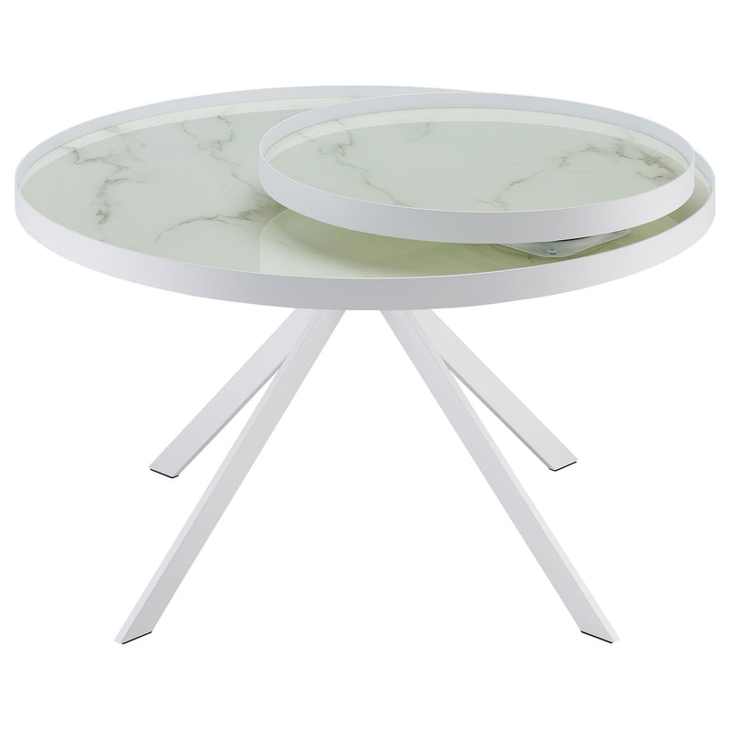 Briggs Round Marble Printed Glass Top Coffee Table White - detail 6