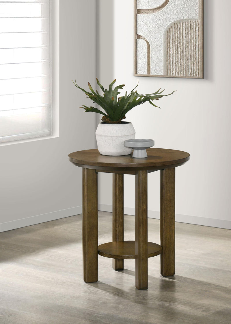 Ottowa 22-Inch Round Wood Side End Table with Shelf