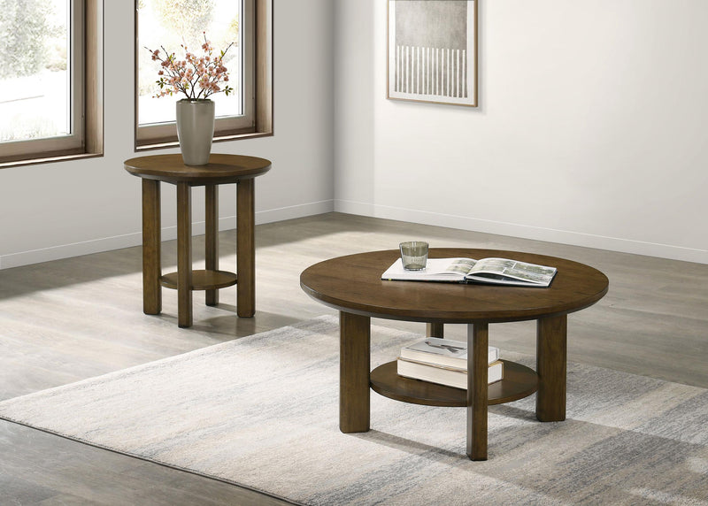 Ottowa 22-Inch Round Wood Side End Table with Shelf