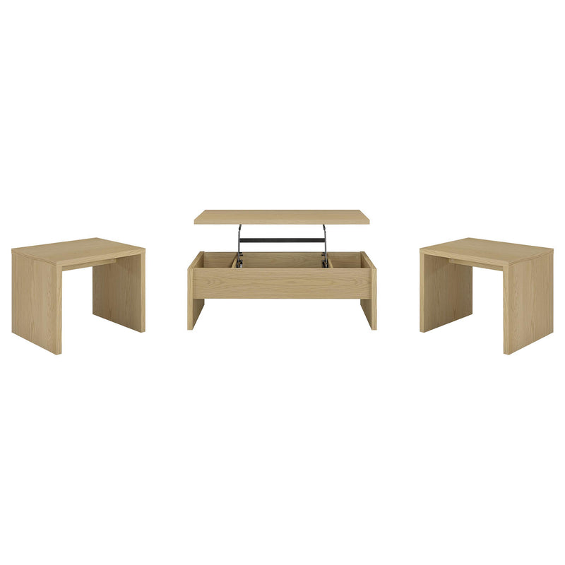 Canoga 3-piece Lift Top Cocktail Coffee Table Set Light Oak - alternate view
