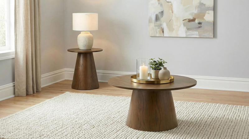 Franklin 2-piece Round Pedestal Coffee Table Set Dark Brown