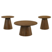 Franklin 3-piece Round Pedestal Coffee Table Set Dark Brown - alternate view