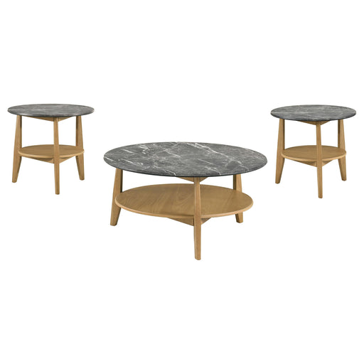 Bradley 3-Piece Round SmartTop Coffee Table Set Grey and Natural - alternate view
