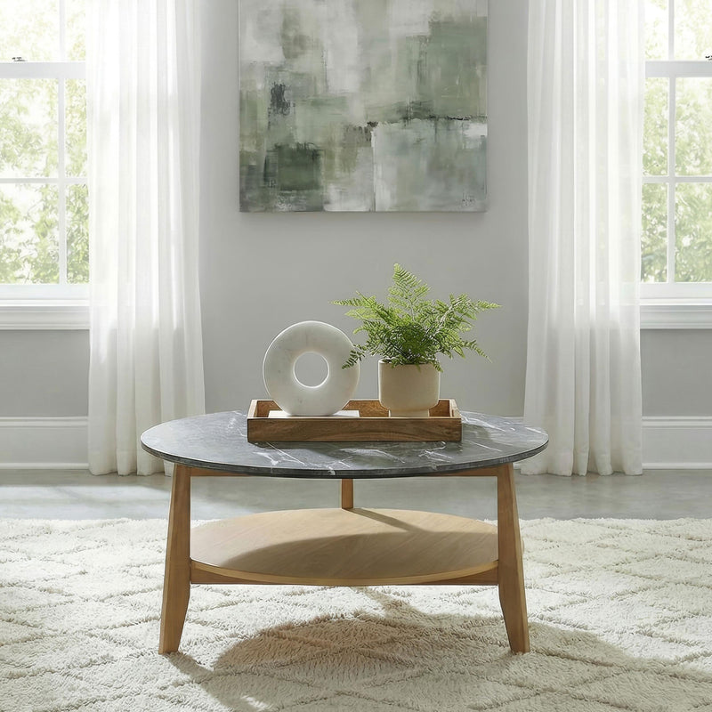 Bradley Round SmartTop Cocktail Coffee Table Grey and Natural