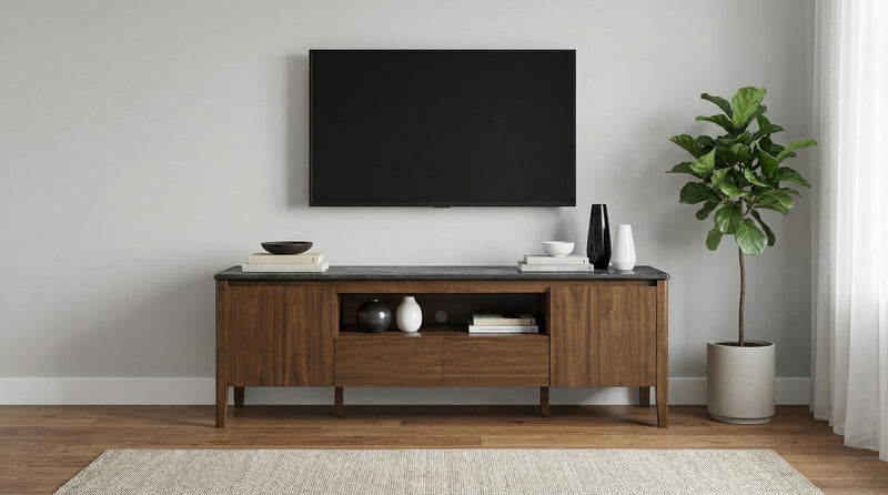 Bradley 63-inch 2-Door SmartTop TV Stand Smokey Grey and Brown