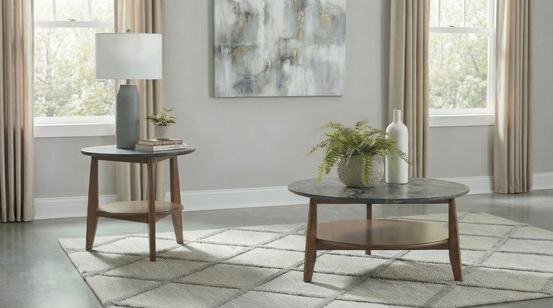 Bradley 2-Piece Round SmartTop Coffee Table Set Smokey Grey and Brown