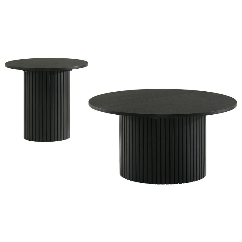 Hamlyn 2-piece Round Fluted Coffee and End Table Set Black - alternate view