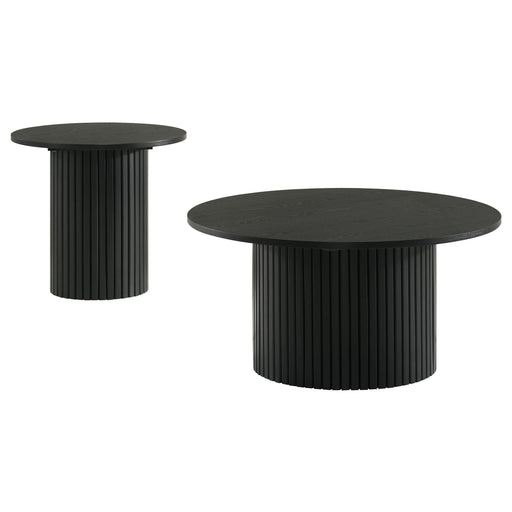 Hamlyn 2-piece Round Fluted Coffee and End Table Set Black - alternate view