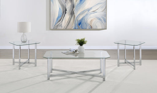 Cronin 3-piece Tempered Glass Top Coffee Table Set Chrome