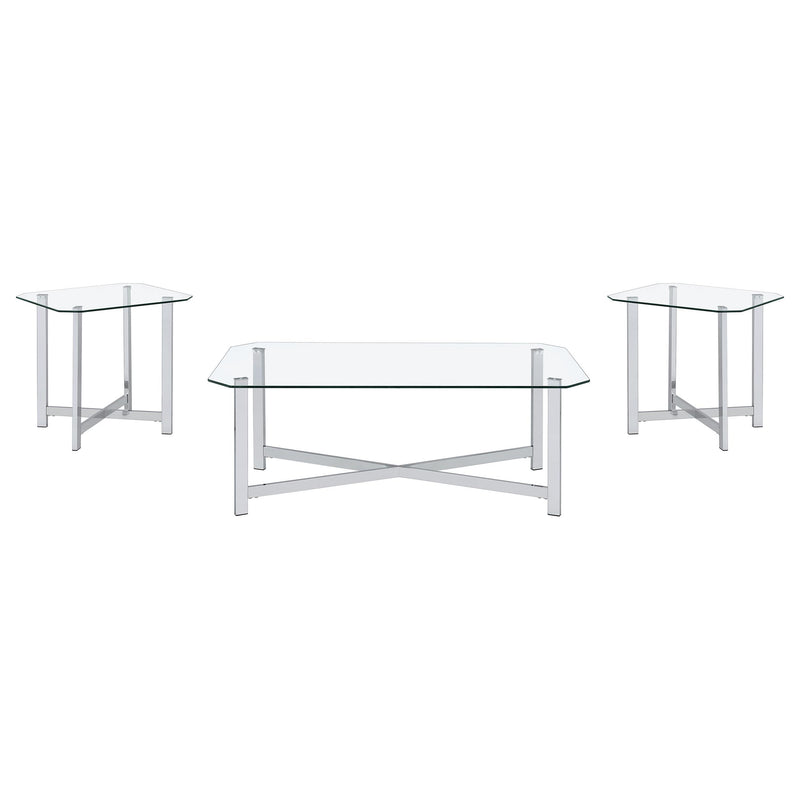 Cronin 3-piece Tempered Glass Top Coffee Table Set Chrome - alternate view