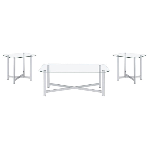 Cronin 3-piece Tempered Glass Top Coffee Table Set Chrome - alternate view