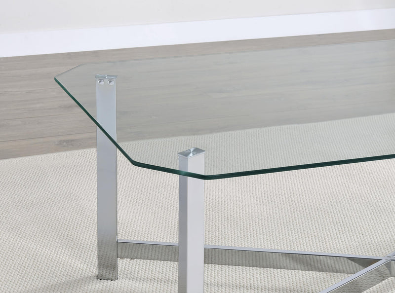 Cronin Rectangular Tempered Glass Top Cocktail Coffee Table Chrome - detail 5