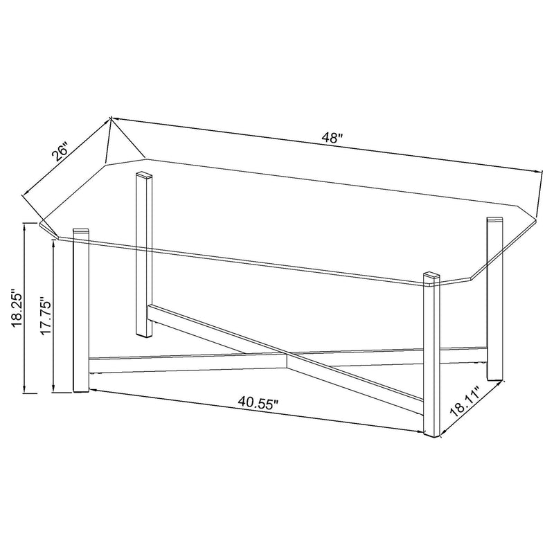 Cronin Rectangular Tempered Glass Top Cocktail Coffee Table Chrome - detail 6