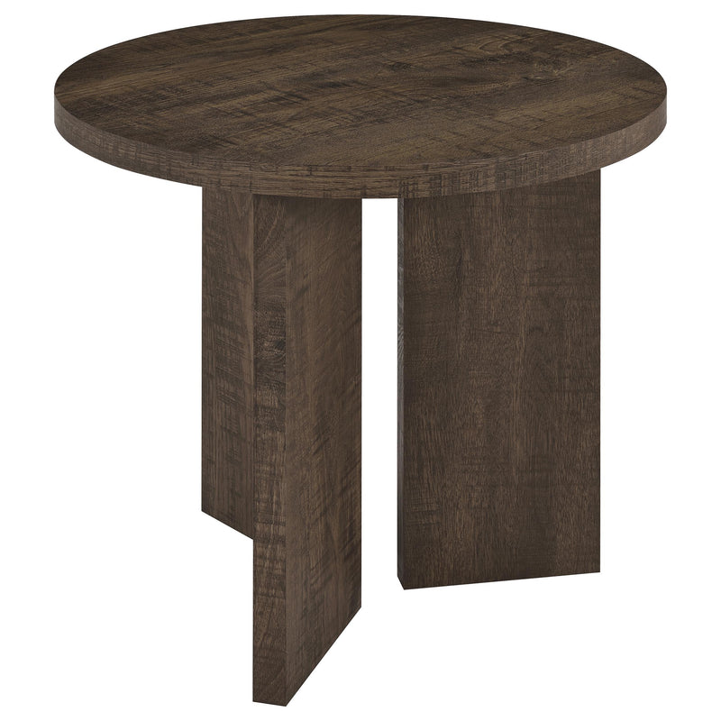 Aragon Round Panel Base End Table Dark Rustic Mango - alternate view
