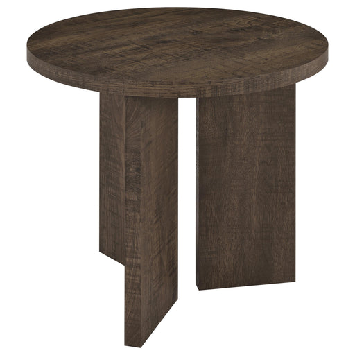 Aragon Round Panel Base End Table Dark Rustic Mango - alternate view