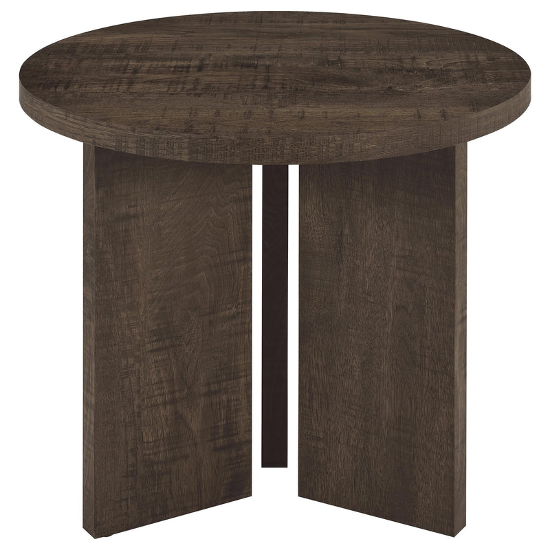 Aragon Round Panel Base End Table Dark Rustic Mango - detail 3