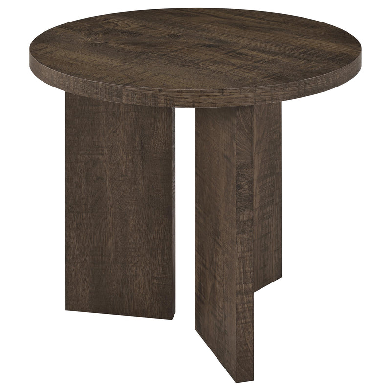 Aragon Round Panel Base End Table Dark Rustic Mango - detail 4