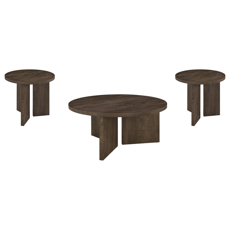Aragon 3-Piece Round Coffee and End Table Set Dark Rustic Mango - alternate view