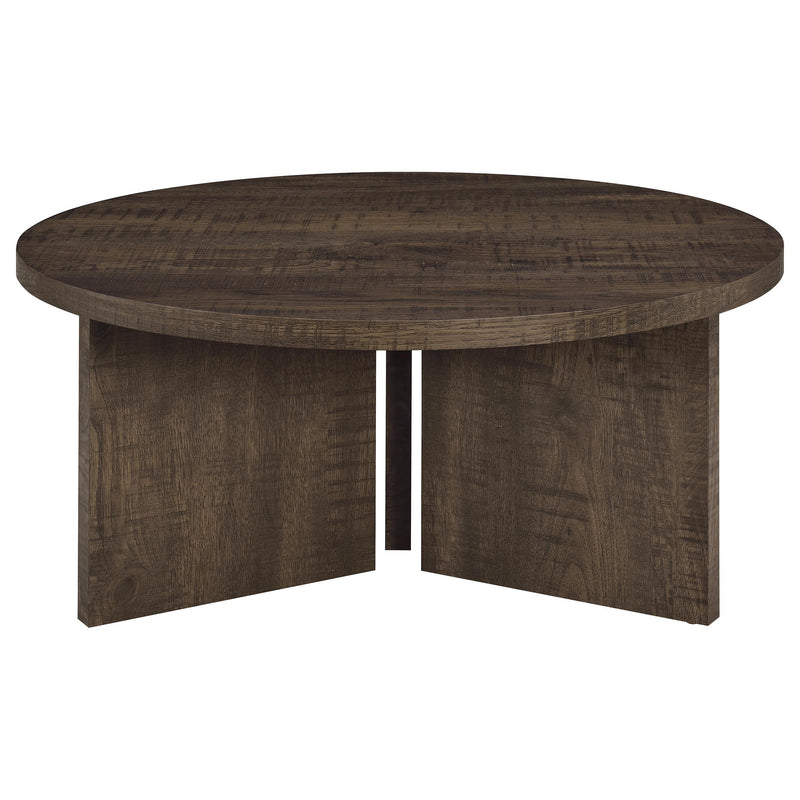 Aragon Round Panel Base Coffee Table Dark Rustic Mango - detail 3
