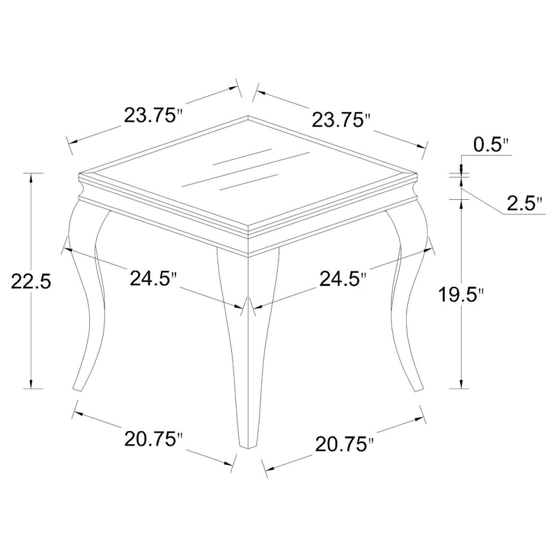 Carone Square Glass Top End Side Table White and Chrome - detail 3