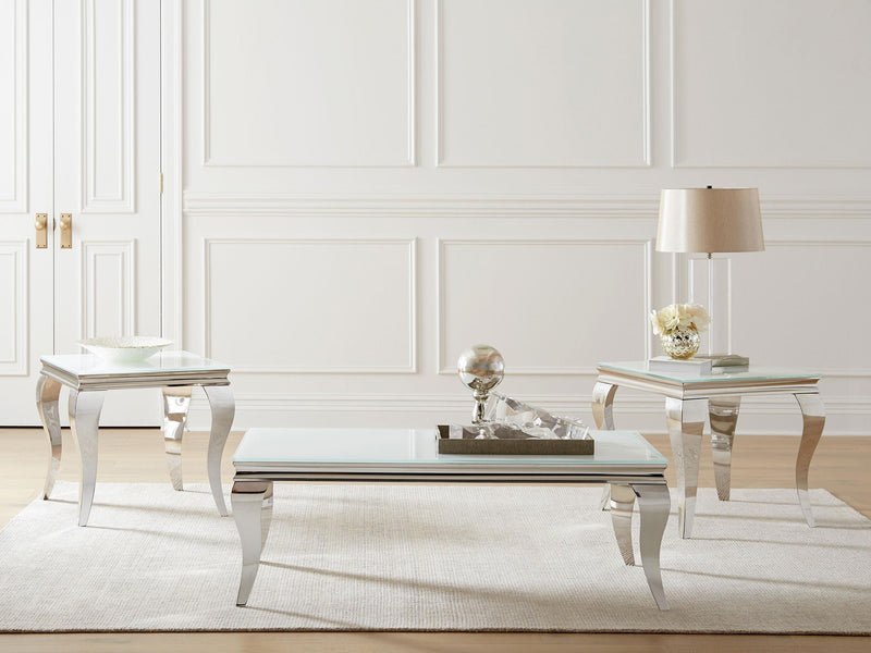 Carone Square Glass Top End Side Table White and Chrome - detail 4