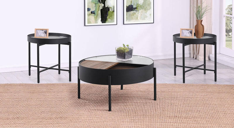 Ozella 3-piece Round Coffee and End Table Set Sandy Black - alternate view