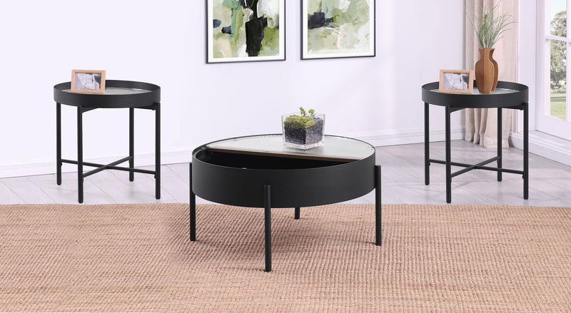 Ozella 3-piece Round Coffee and End Table Set Sandy Black - detail 3