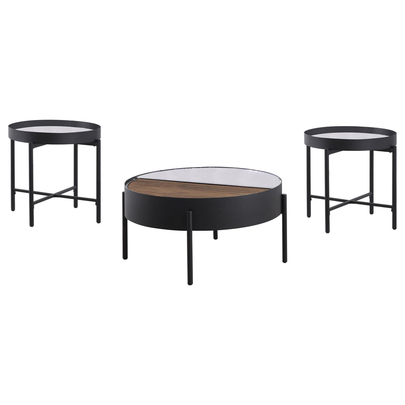 Ozella 3-piece Round Coffee and End Table Set Sandy Black - detail 4