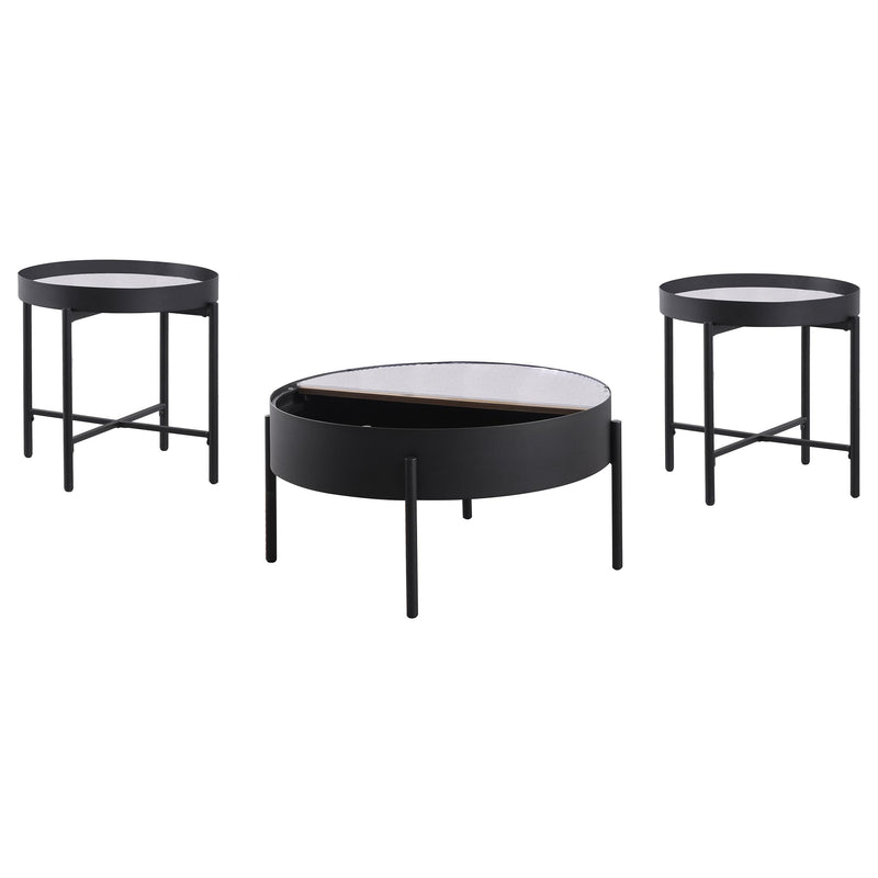Ozella 3-piece Round Coffee and End Table Set Sandy Black - detail 6