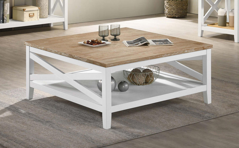 Hollis Square Wood Coffee Table With Shelf Brown and