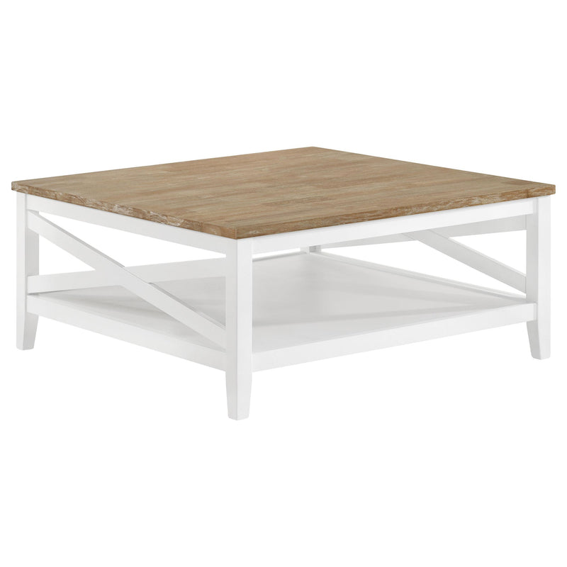 Hollis Square Wood Coffee Table With Shelf Brown and