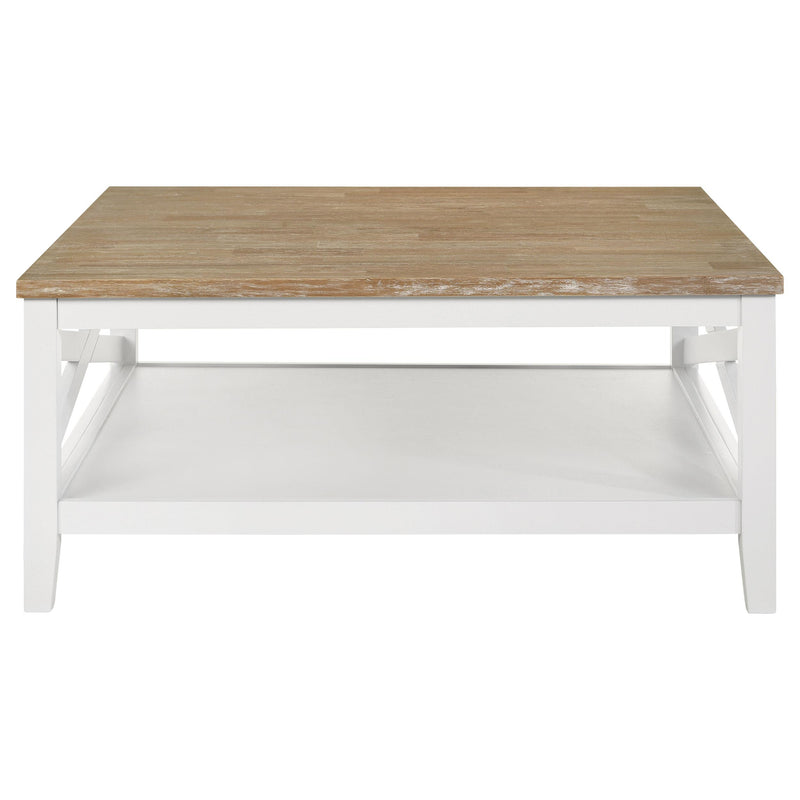 Hollis Square Wood Coffee Table With Shelf Brown and