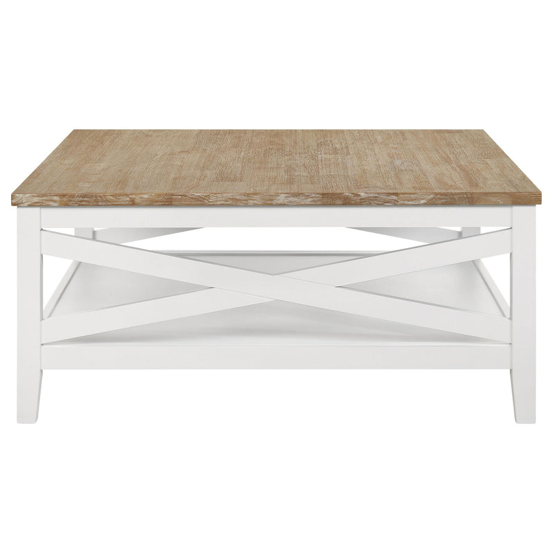 Hollis Square Wood Coffee Table With Shelf Brown and