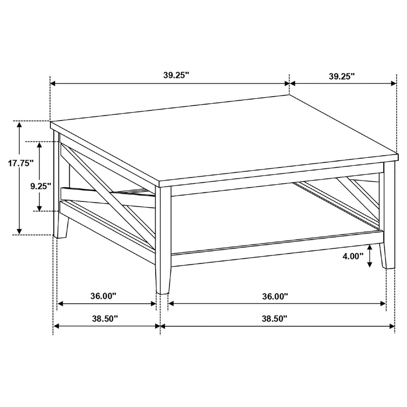 Hollis Square Wood Coffee Table With Shelf Brown and
