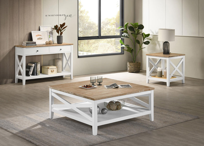 Hollis Square Wood Coffee Table With Shelf Brown and