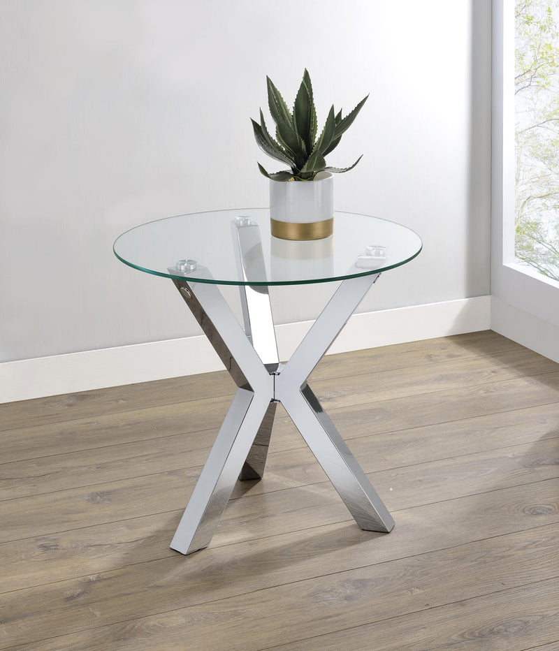 Kenzie Round Tempered Glass Top End Side Table