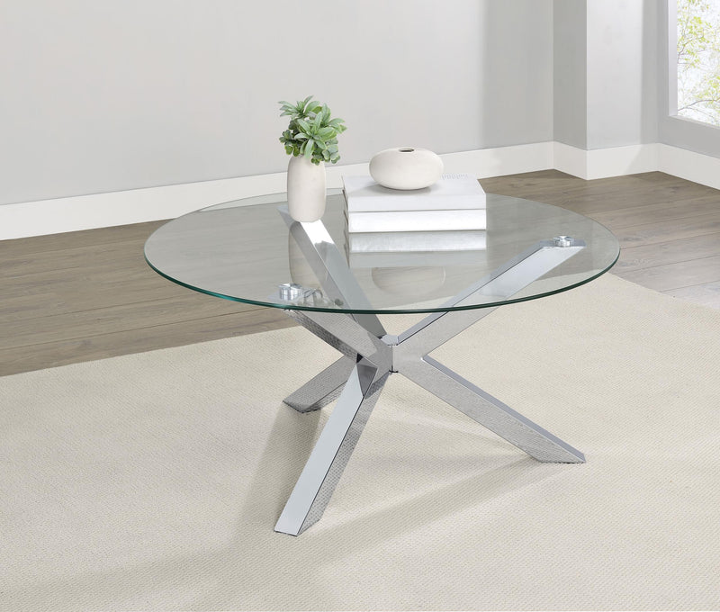 Kenzie Round Tempered Glass Top Cocktail Coffee Table