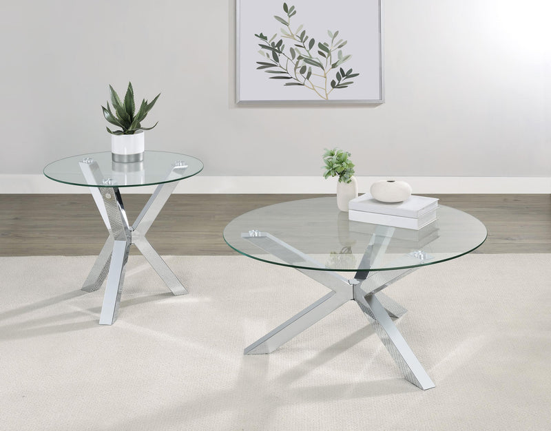 Kenzie Round Tempered Glass Top Cocktail Coffee Table